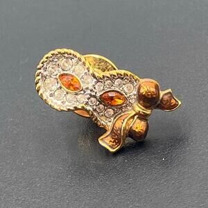 Swarovski Crystal Amber
Stone Venetian Masquerade
Mask Gold Brooch Small Tac Pin